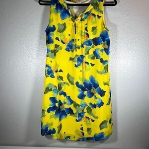 “C” Round Neck Sleeveless Flowered MIDI Dress. Yellow & Blue. Size Medium